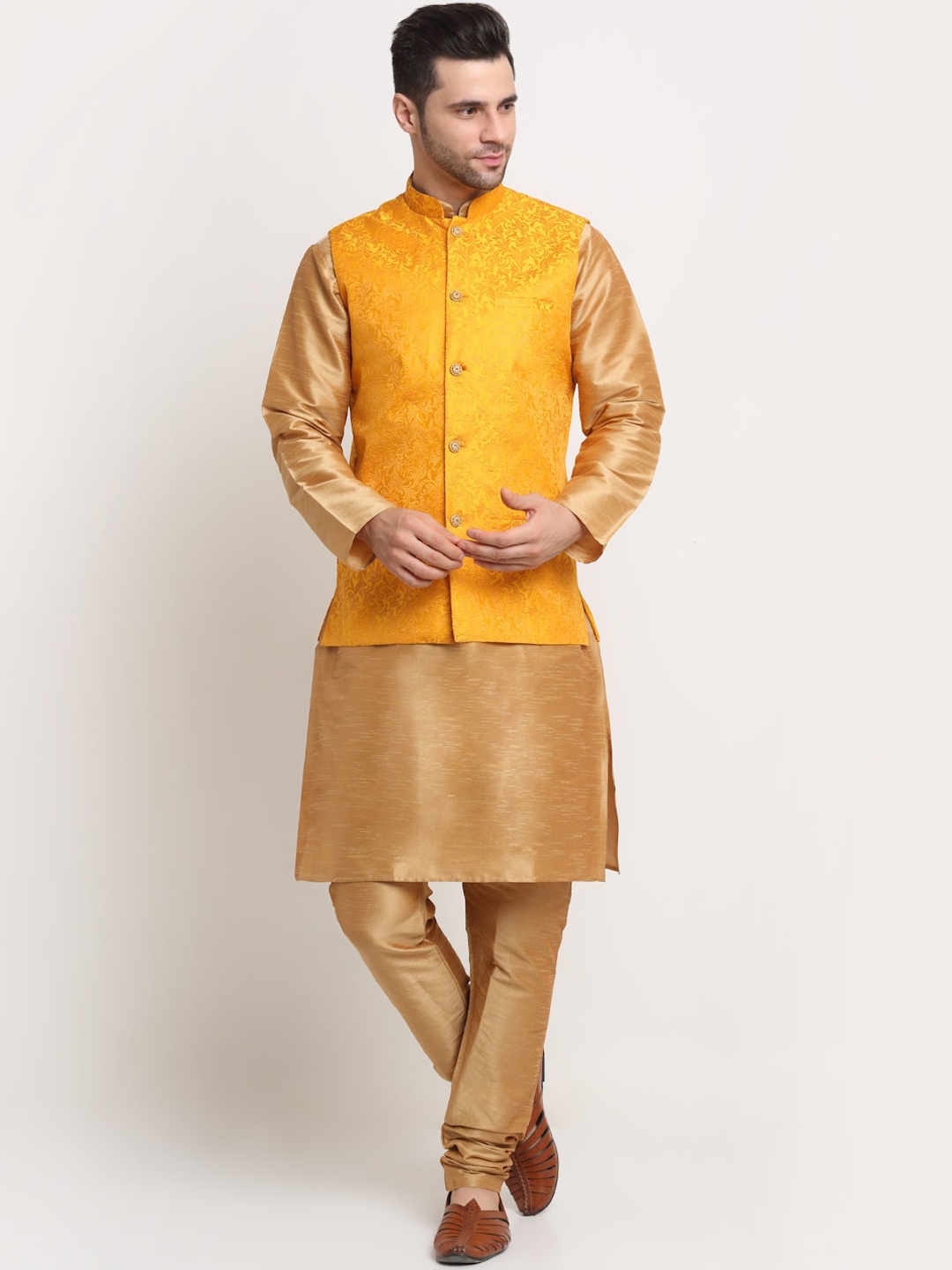 

KRAFT INDIA Men Kurta and Churidar with Nehru Jacket, Gold