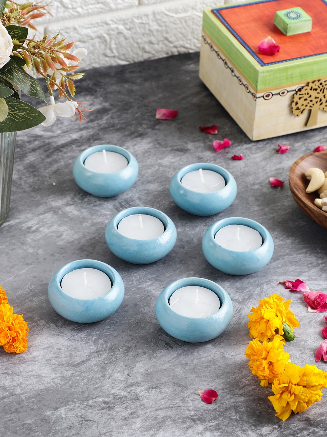 

VarEesha Set Of 6 Ceramic Tea- Light Holder, Blue