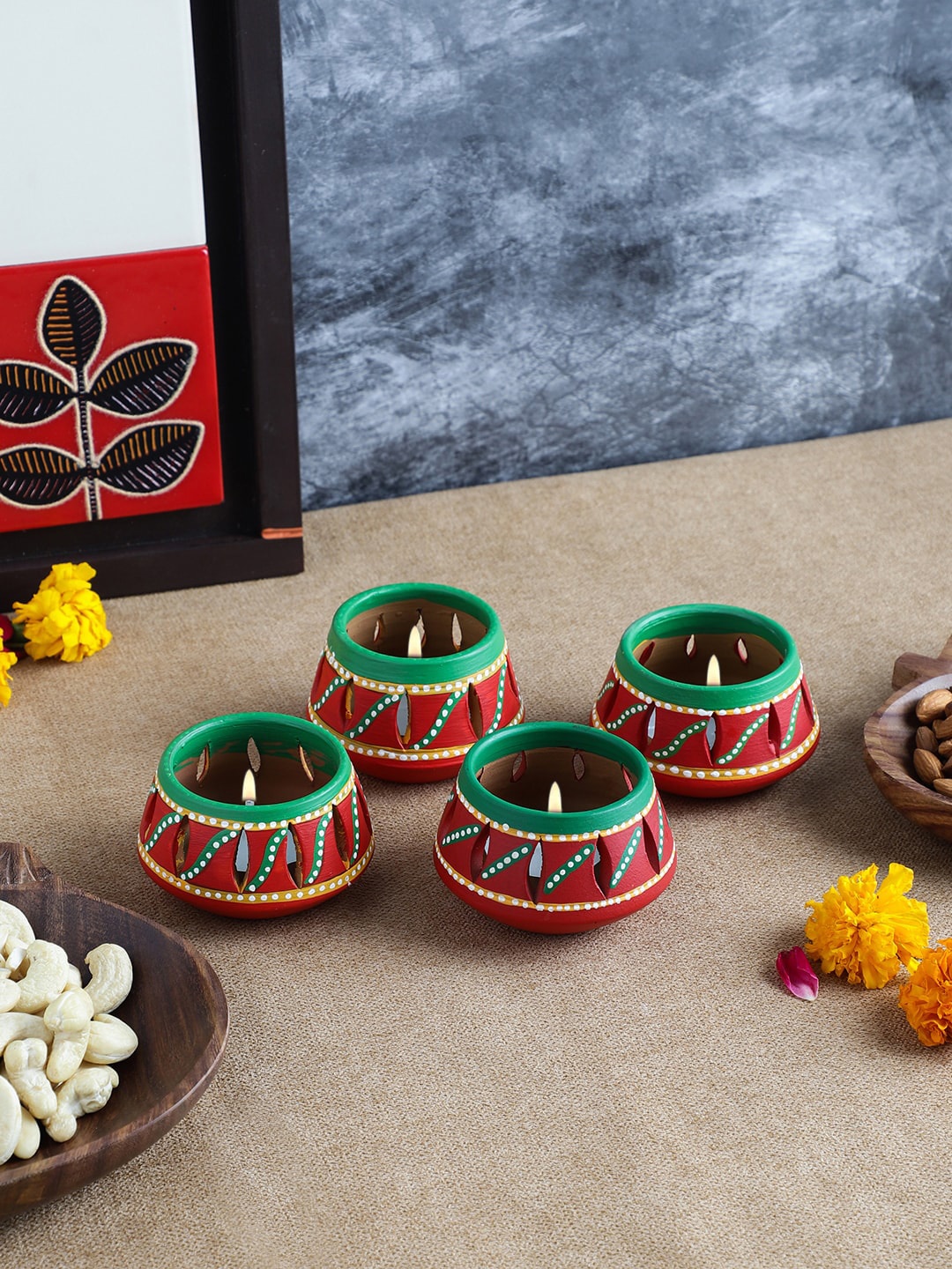 

VarEesha Set Of 4 Red Terracotta Tea Light Diyas