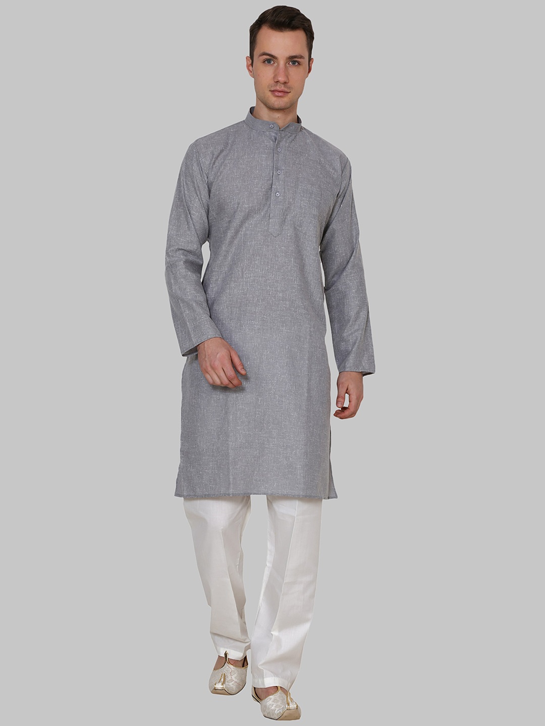 

ROYAL KURTA Men Grey & White Kurta with Pyjamas