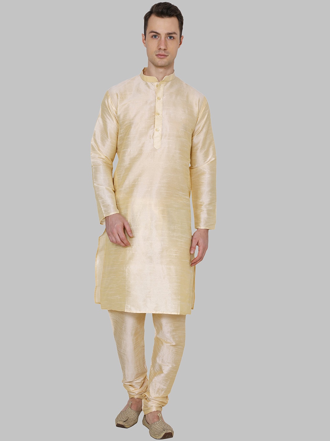 

ROYAL KURTA Men Gold-Toned Dupion Silk Kurta with Churidar