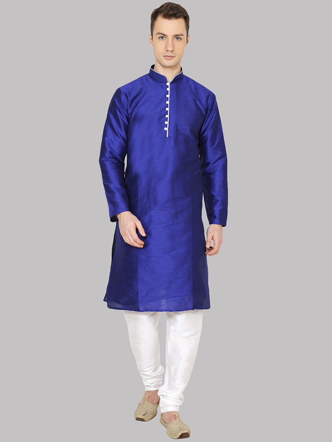 

ROYAL KURTA Men Blue Dupion Silk Kurta with Churidar