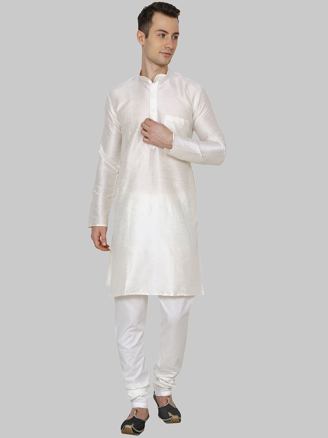 

ROYAL KURTA Men Cream-Coloured Dupion Silk Kurta with Pyjamas