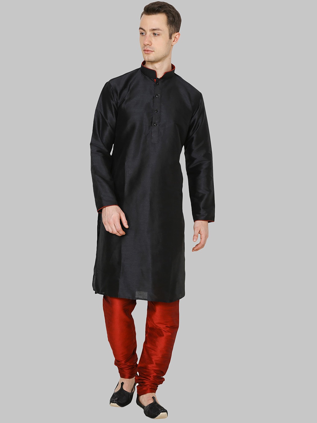 

ROYAL KURTA Men Black Dupion Silk Kurta with Churidar