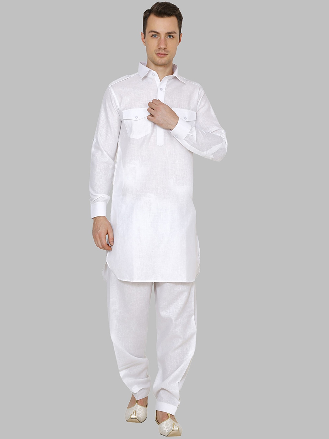 

ROYAL KURTA Men Pathan Kurta with Salwar, White