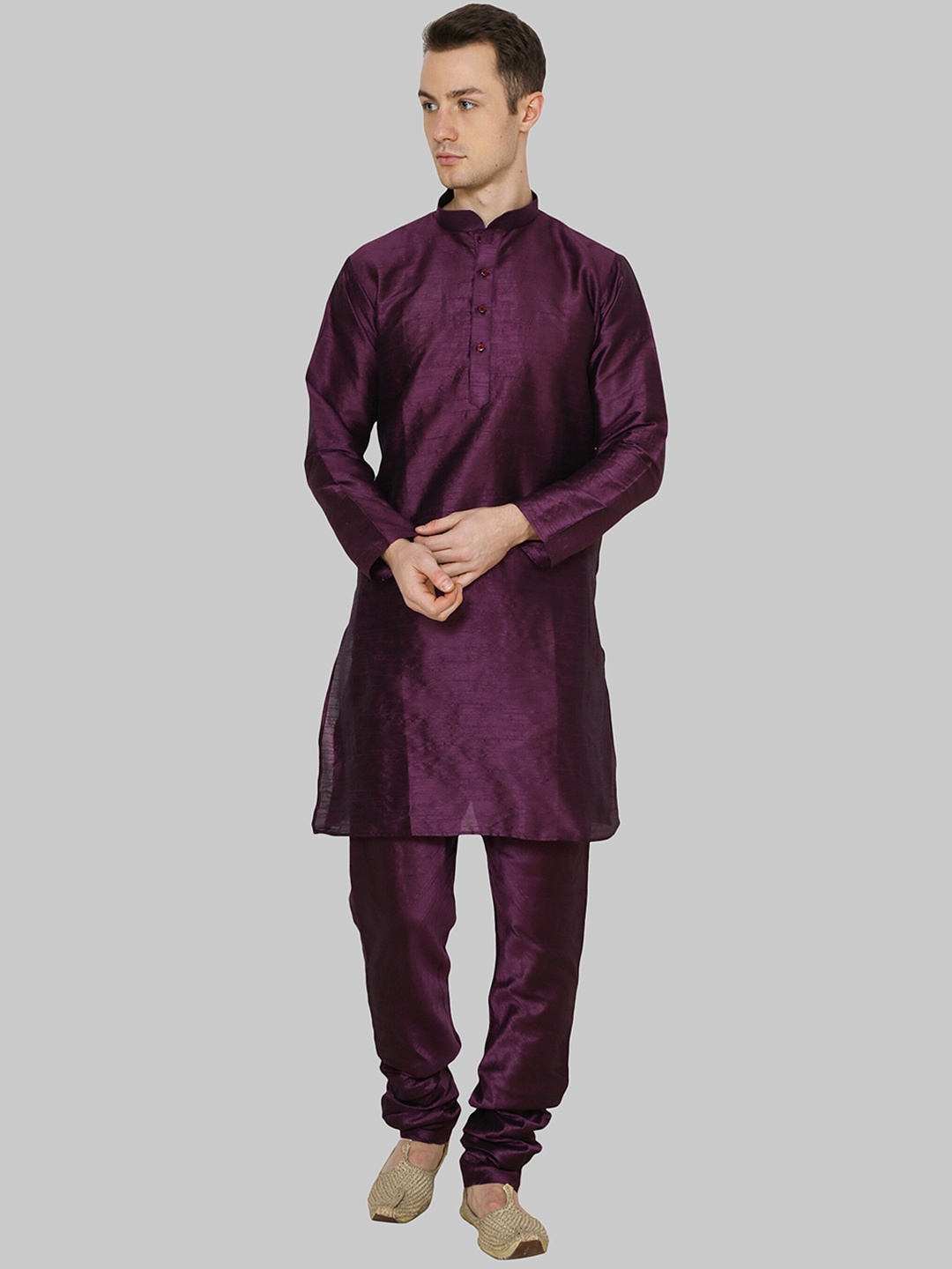 

ROYAL KURTA Men Purple Dupion Silk Kurta with Pyjama