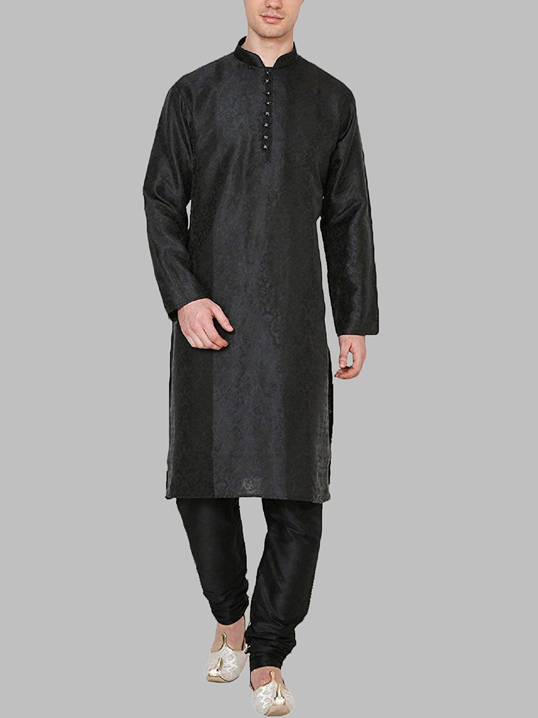 

ROYAL KURTA Men Black Dupion Silk Kurta with Churidar