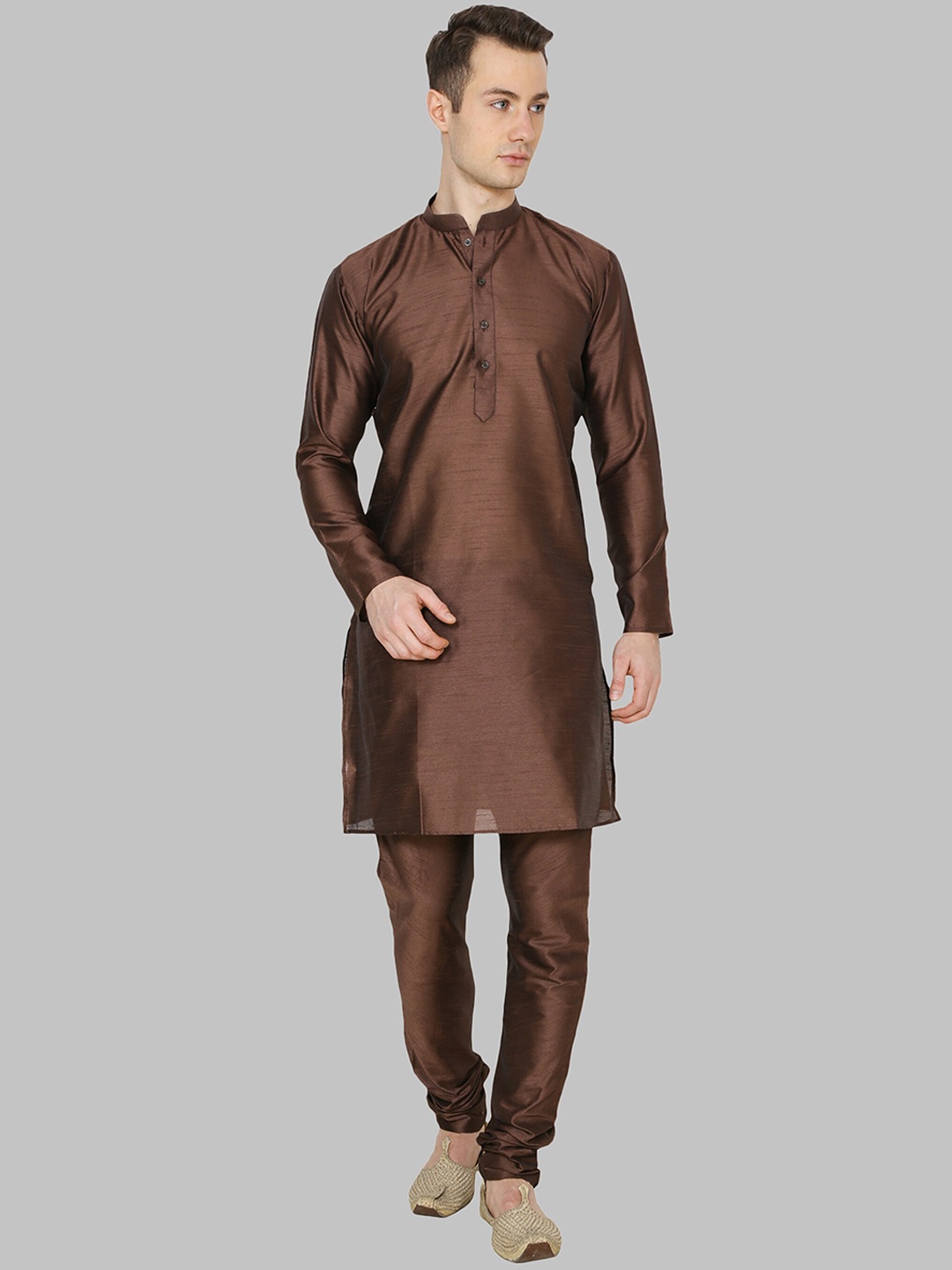 

ROYAL KURTA Men Coffee Brown Dupion Silk Kurta with Churidar