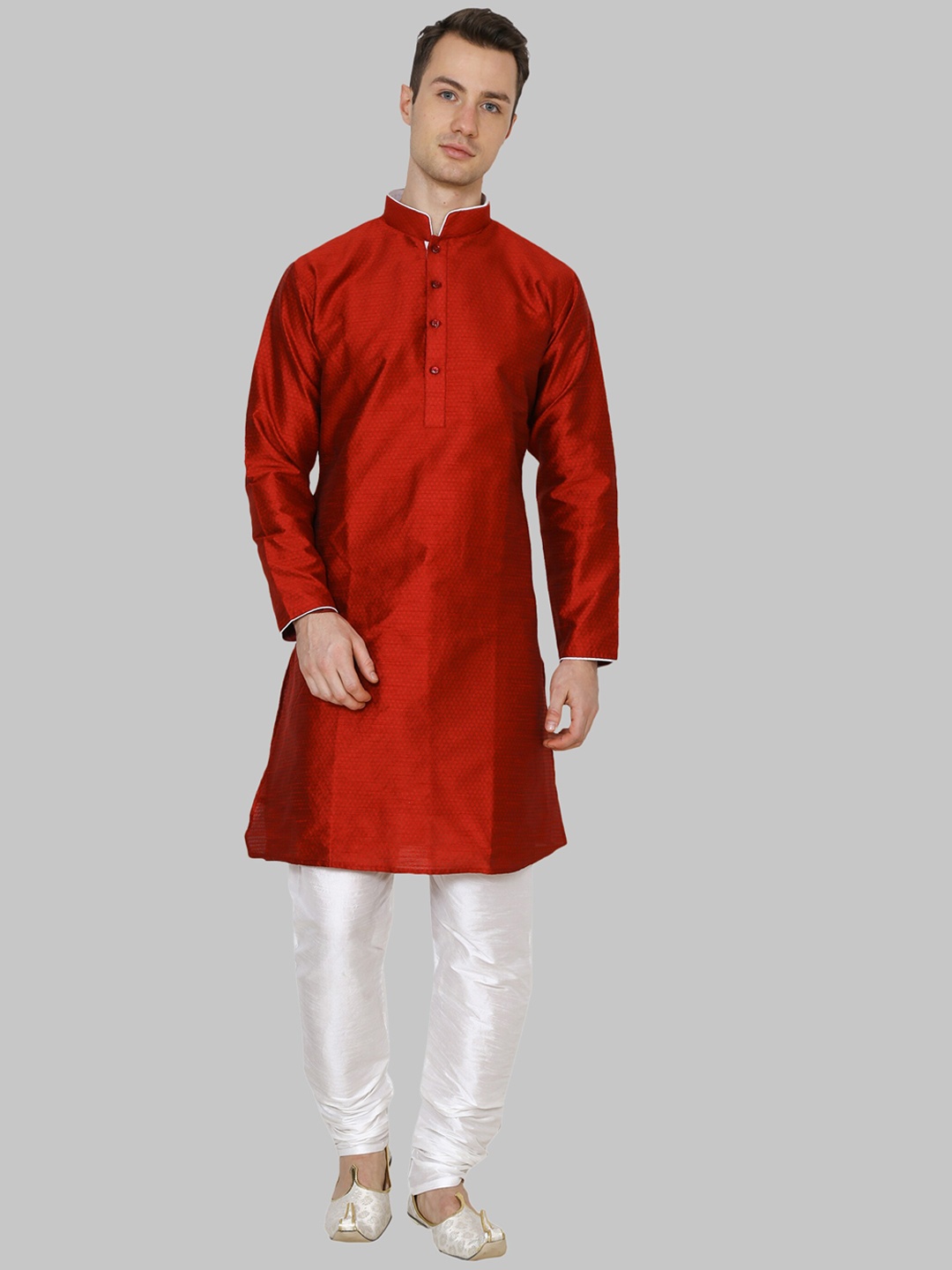 

ROYAL KURTA Men Maroon Dupion Silk Kurta with Churidar