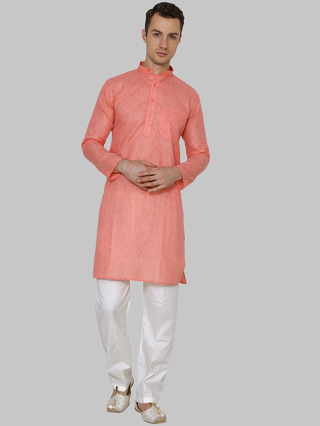 

ROYAL KURTA Men Peach-Coloured Kurta with Churidar