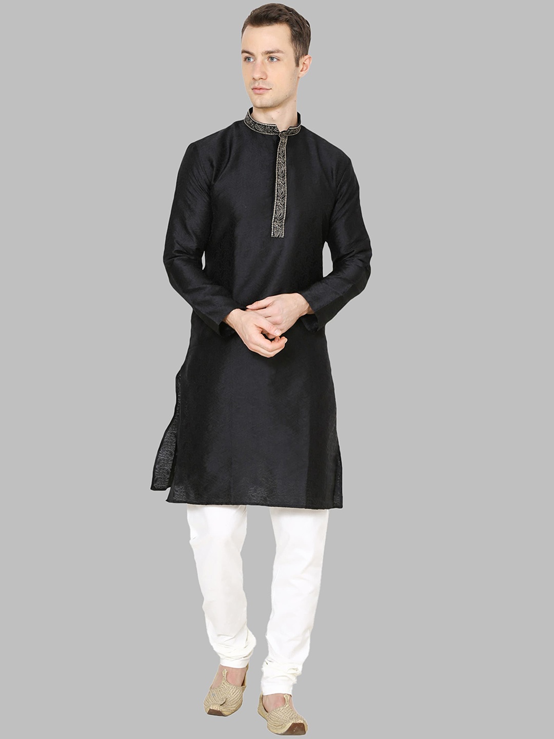

ROYAL KURTA Men Black Dupion Silk Kurta with Pyjamas