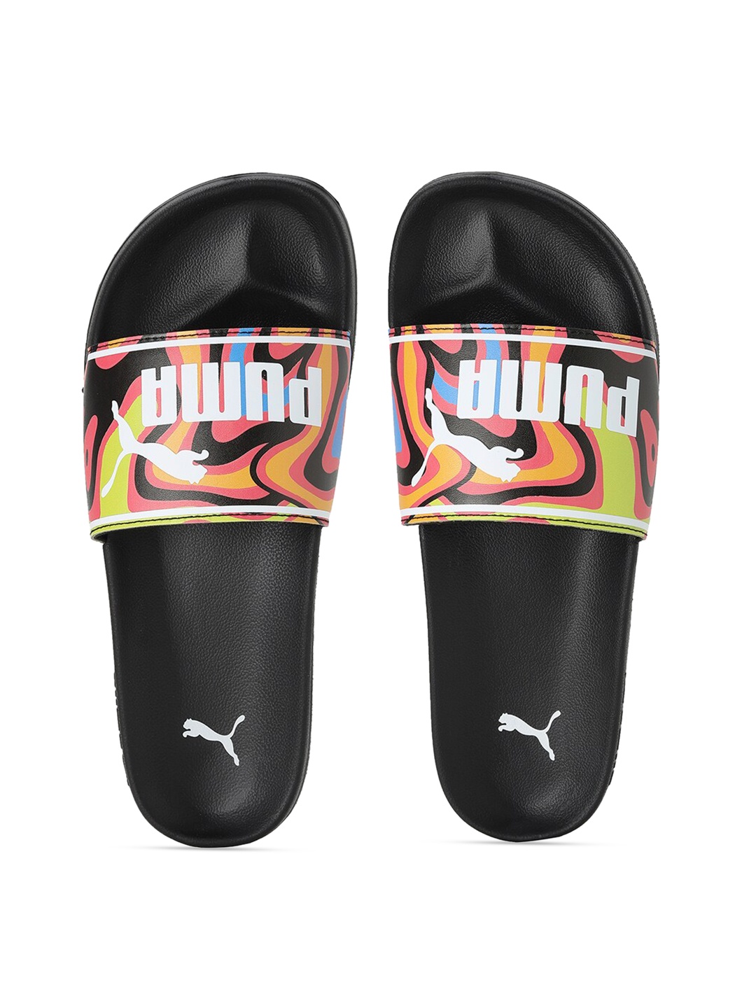 

Puma Unisex Black & White Printed Leadcat 2.0 Graffiti Sliders