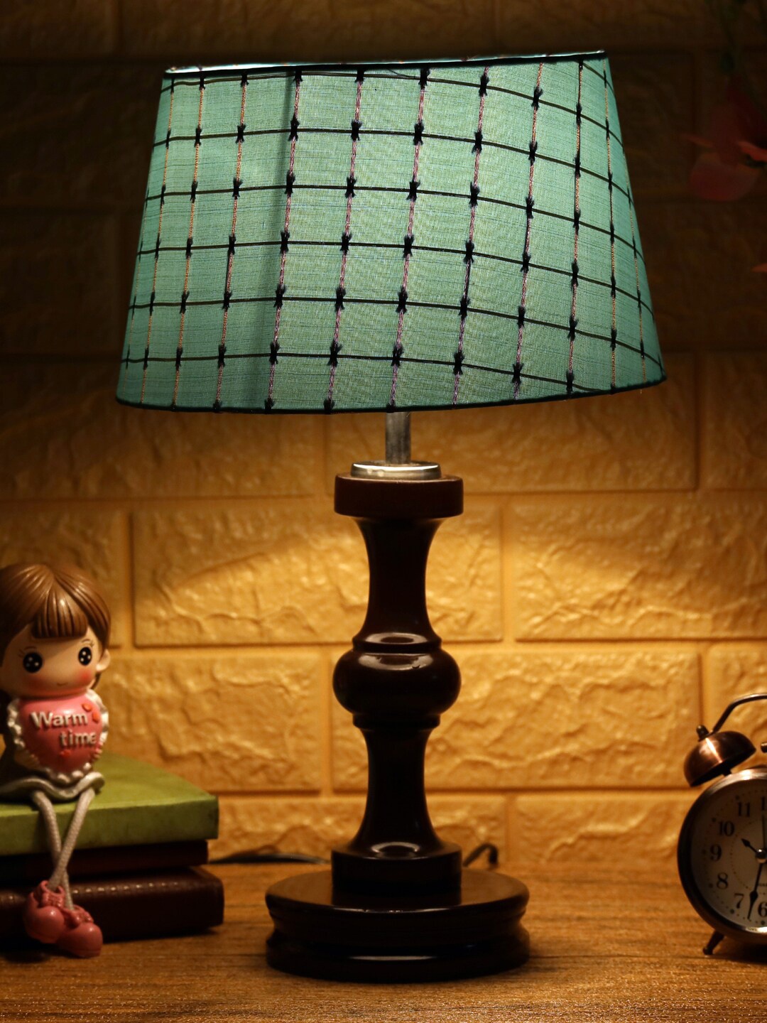 Foziq Brown & Blue Printed Table Lamp