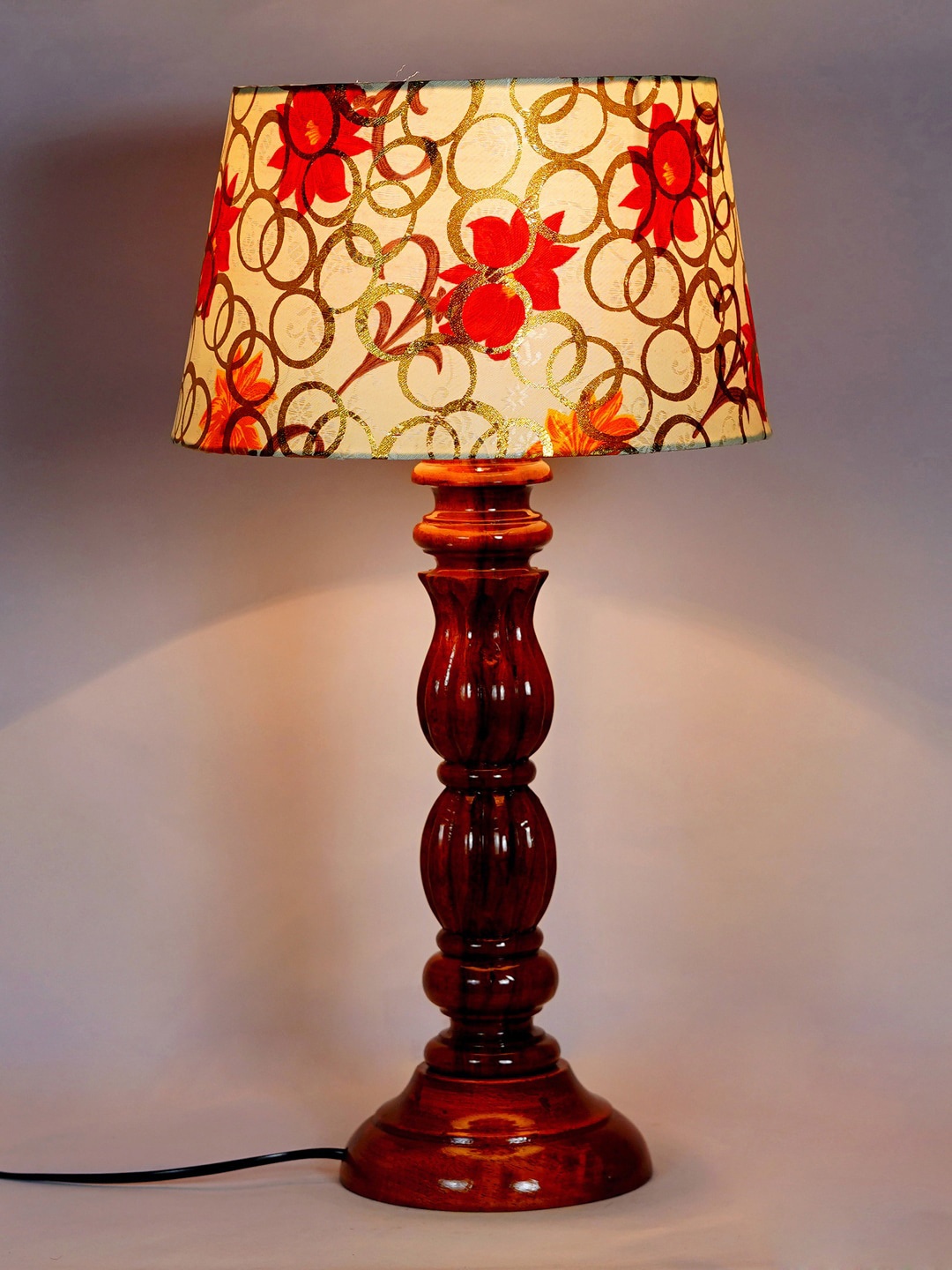 

Foziq Gold-Coloured & Brown Printed Wooden Table Lamp