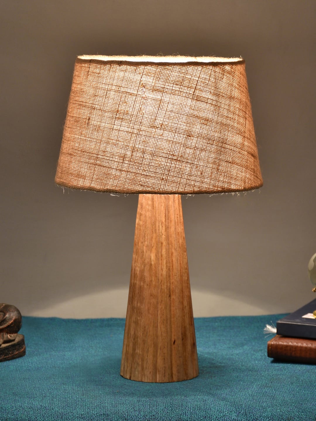Foziq Brown Wood Textured Table Lamp