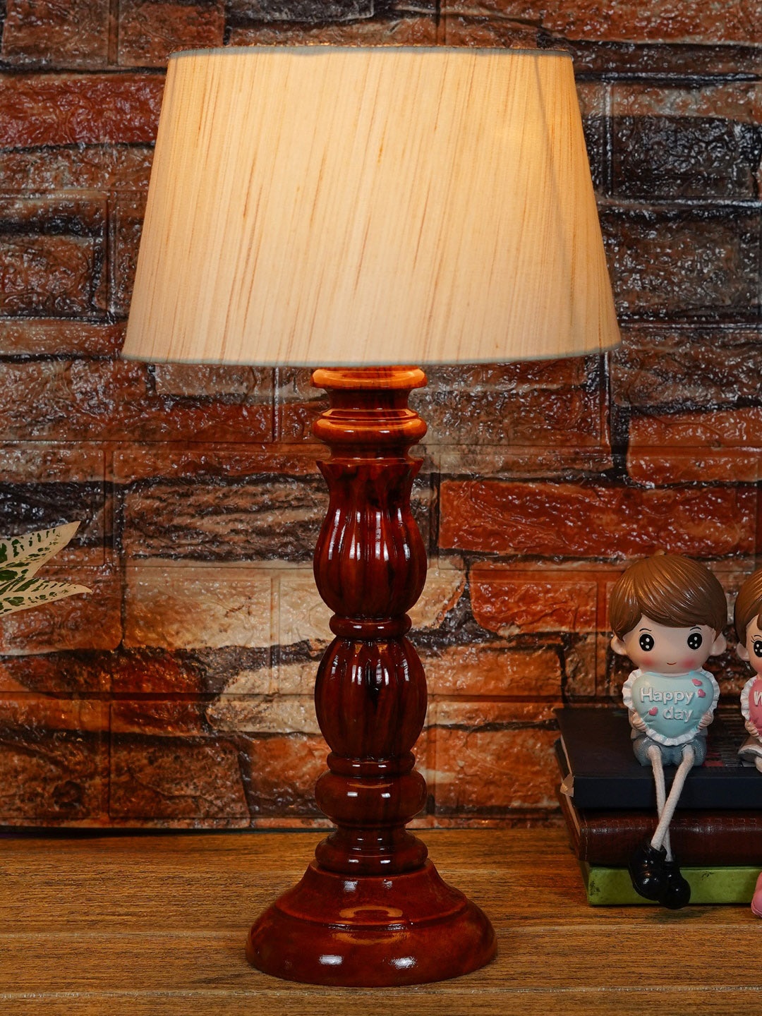 

Foziq Brown & Beige Textured Wood Table Lamp