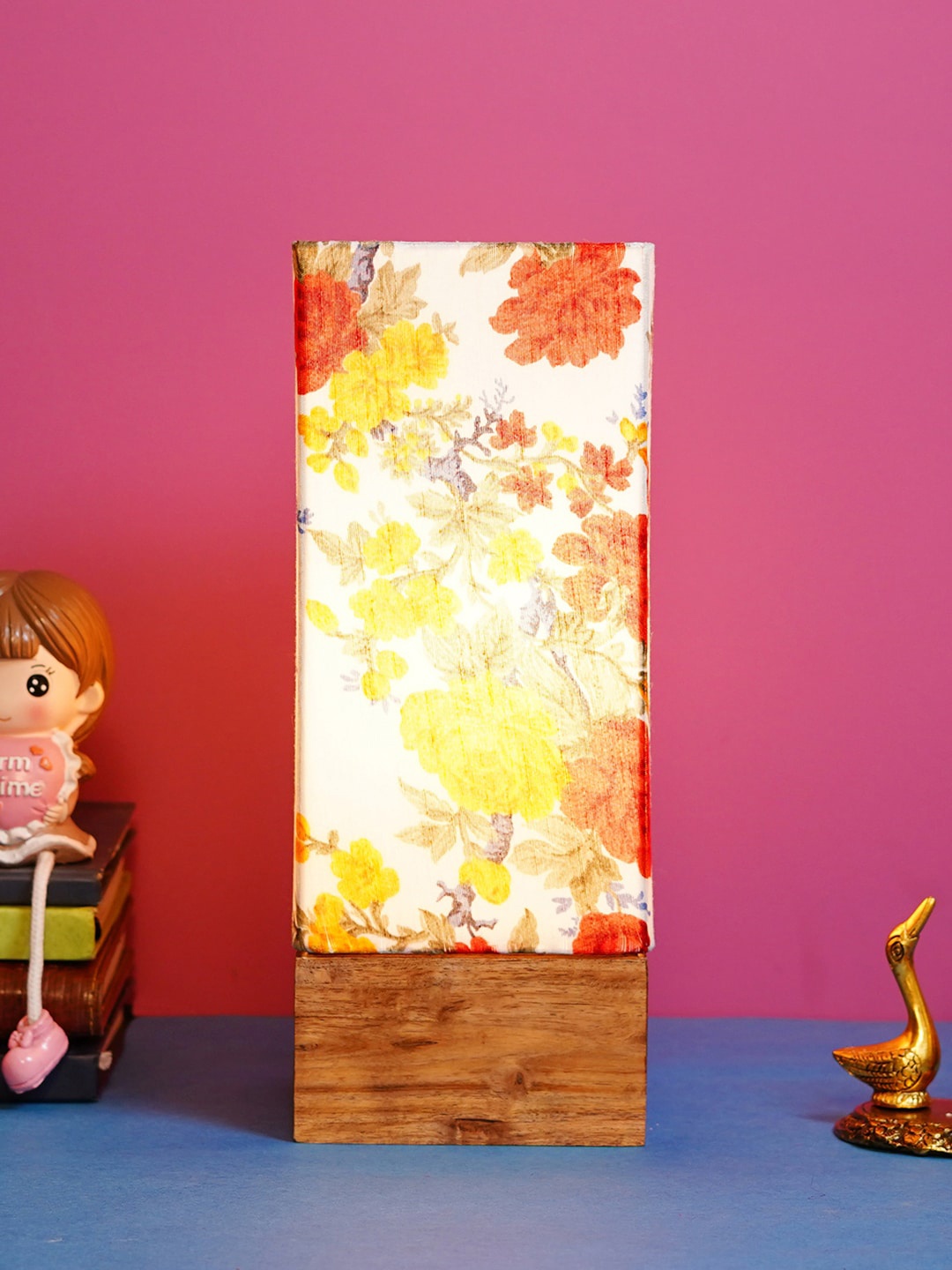 Foziq Brown & White Printed Floral Shaped Table Lamp