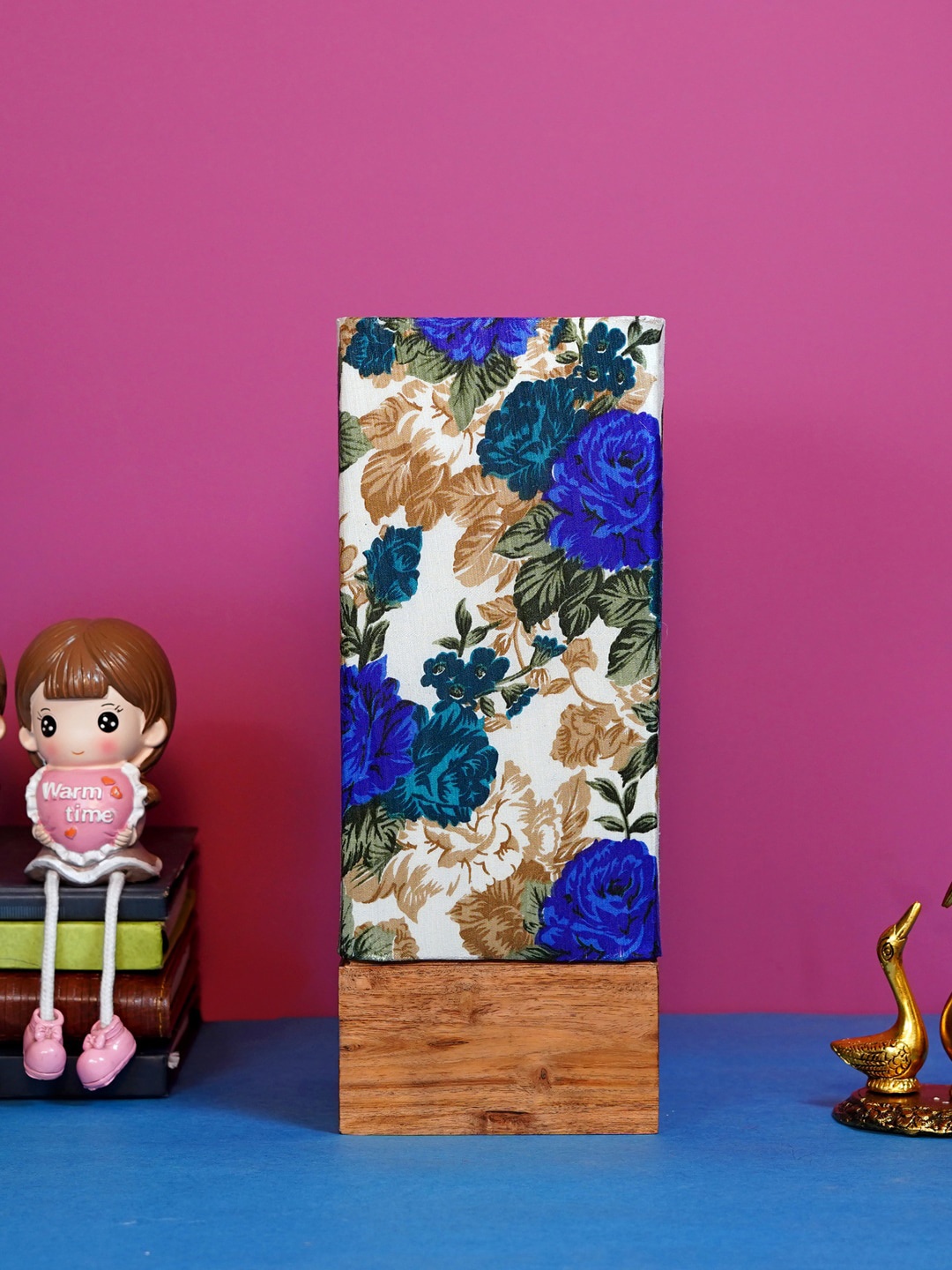 

foziq Brown & Blue Printed Wooden Table Lamps