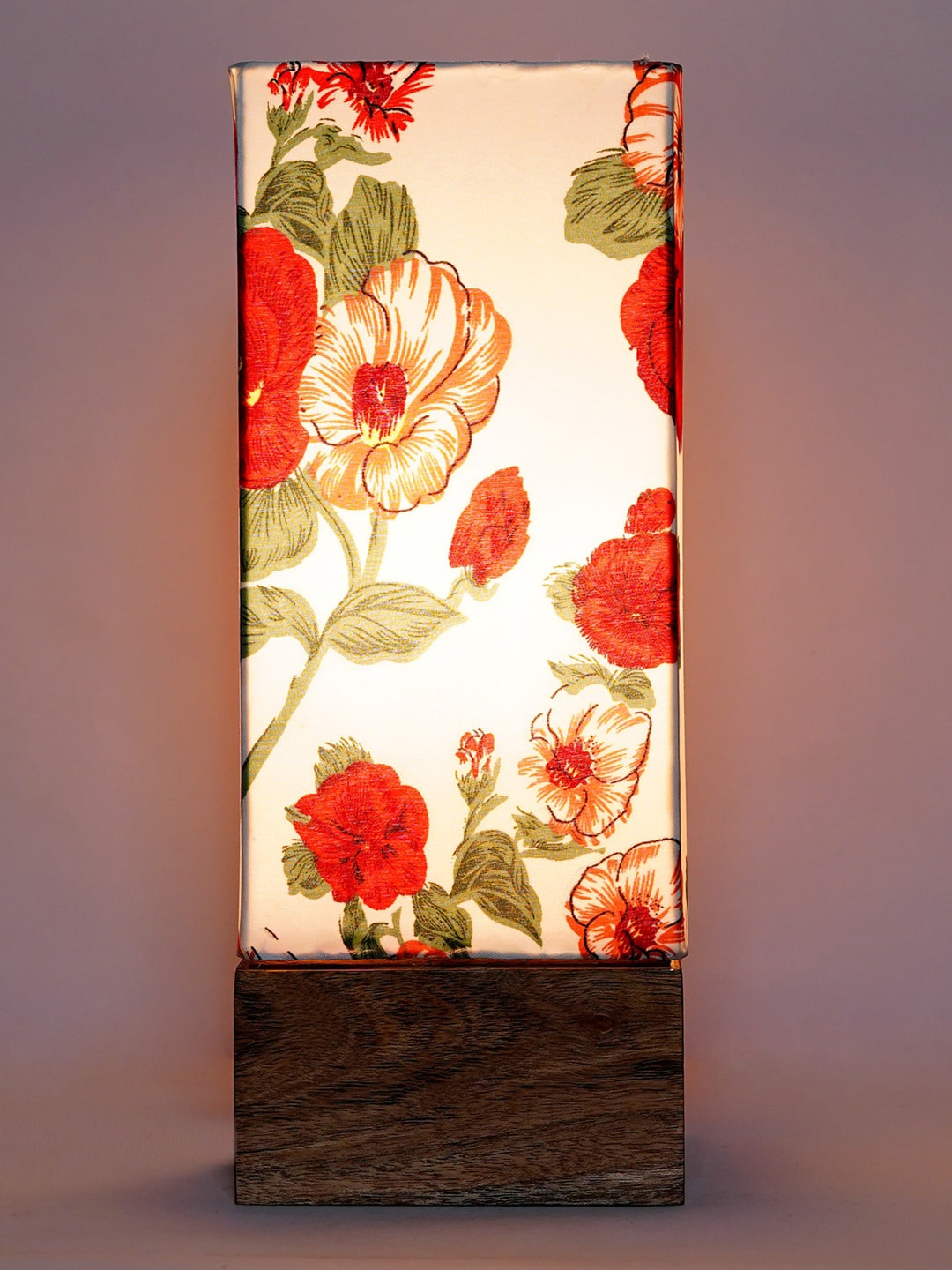 

foziq Brown& White Printed Wooden Table Lamp