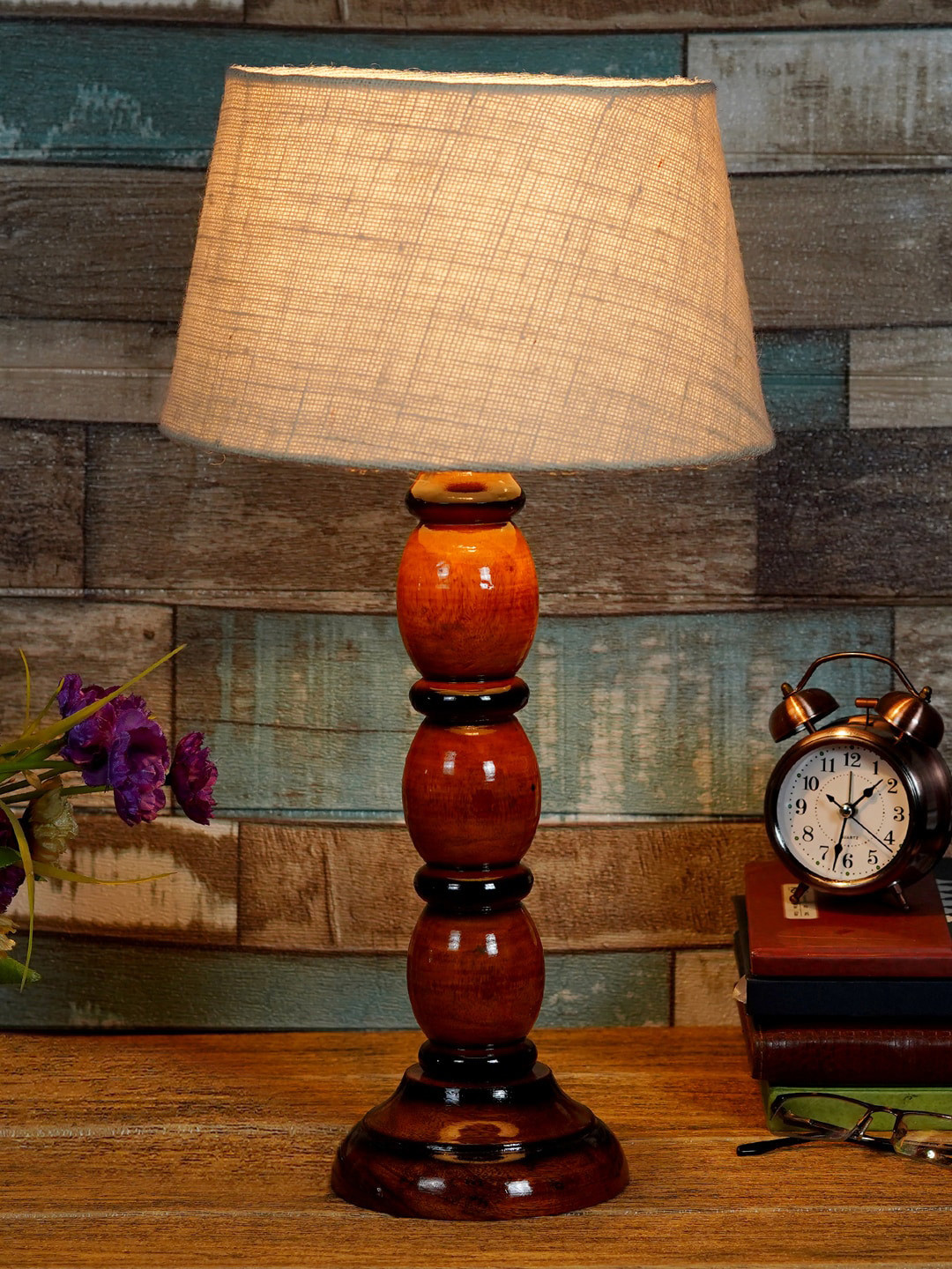 

foziq Brown & Beige Textured Wooden Table Lamps