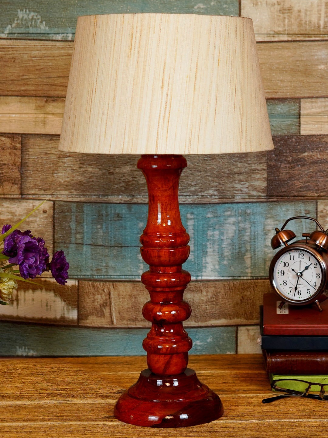 

foziq Brown & Beige Textured Wooden Table Lamps