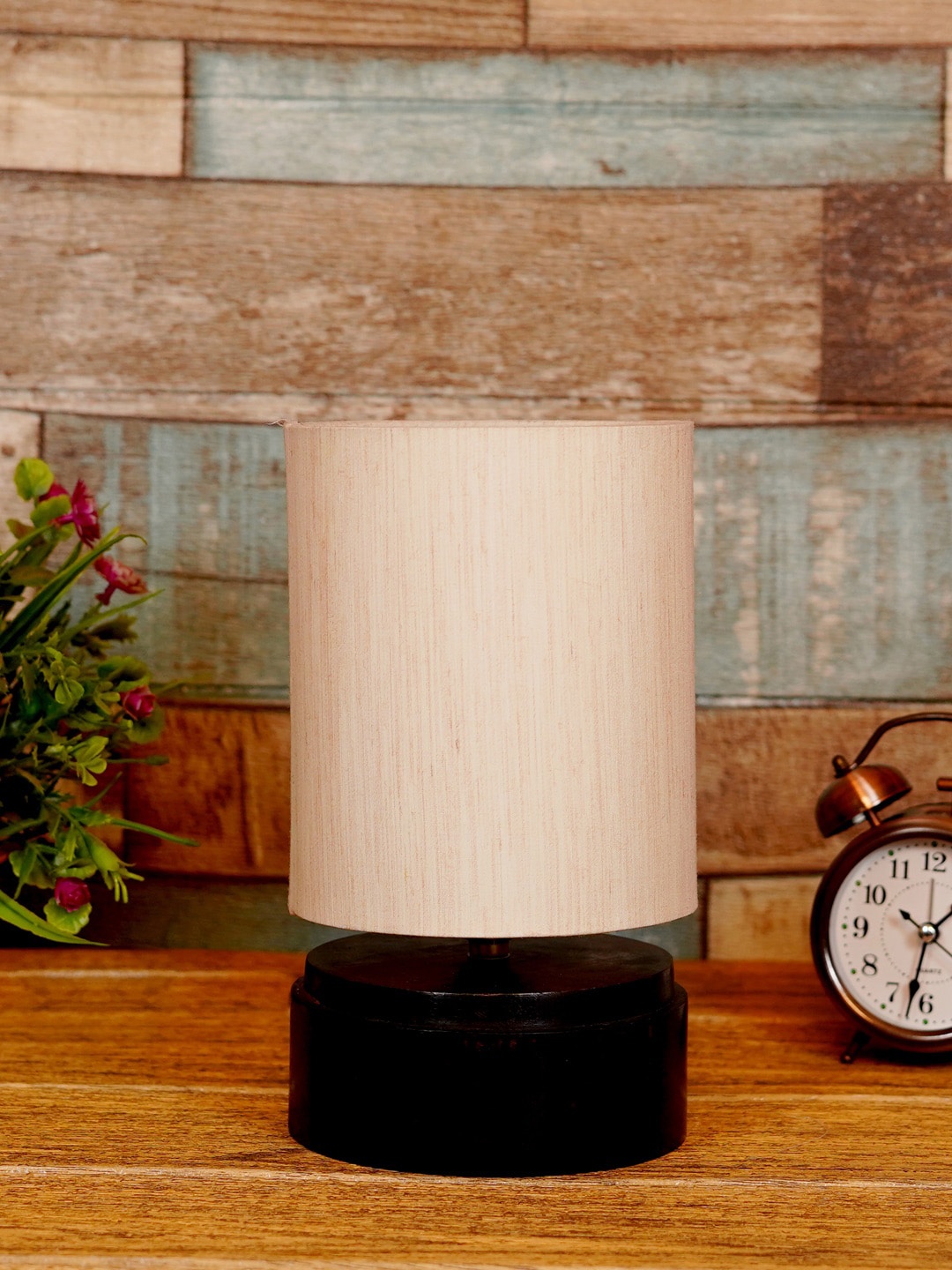 foziq Brown & Beige Textured Wooden Table Lamps