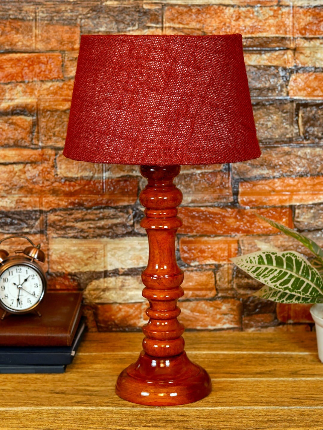 

foziq Brown Textured Wooden Table Lamps