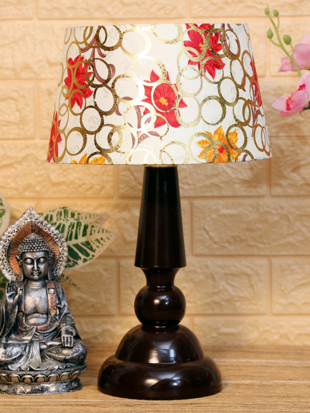 

foziq Brown & White Printed Wooden Table Lamps