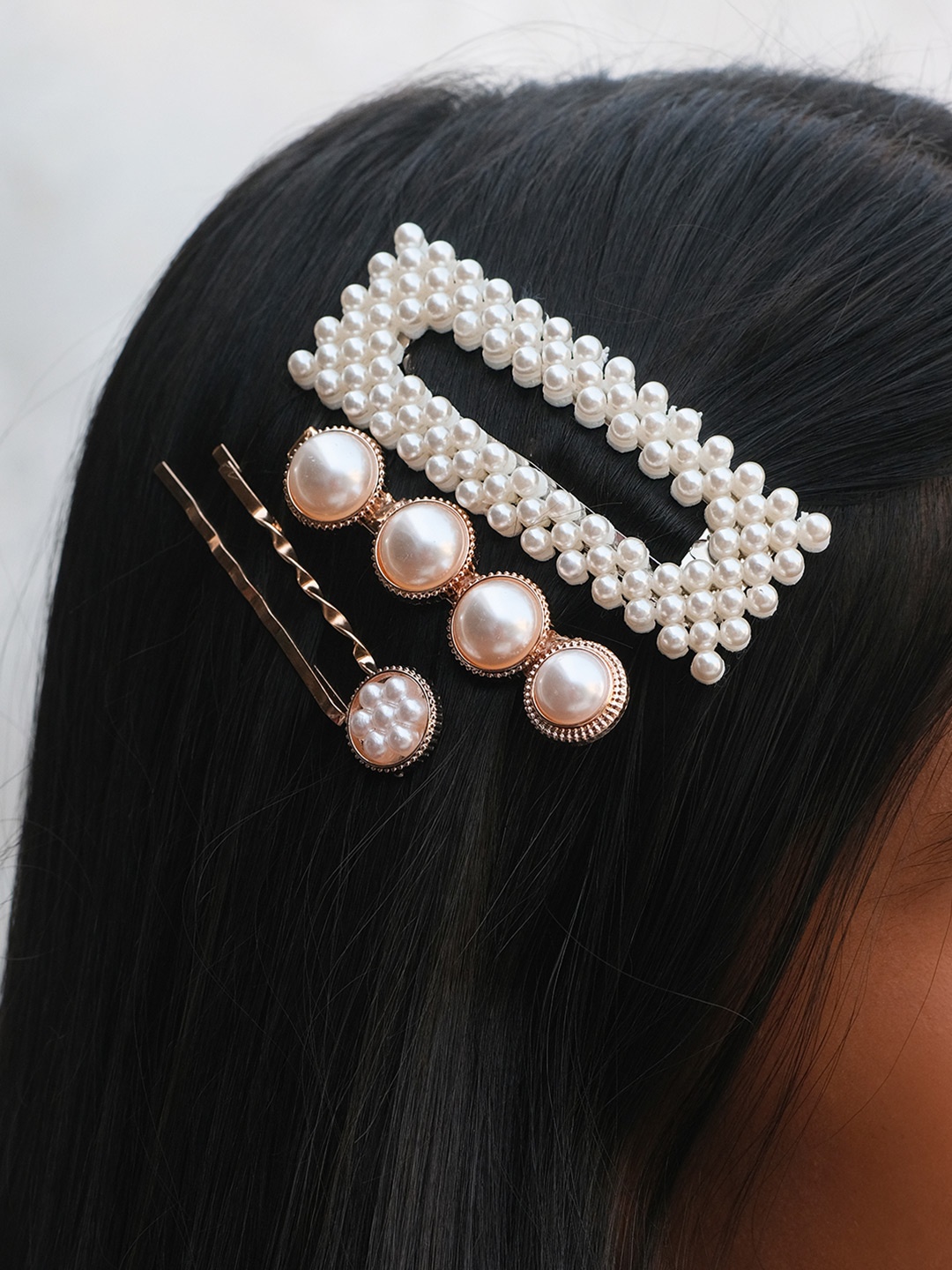 

Ayesha Women Set of 4 Pearl Hair Clips, Rose gold