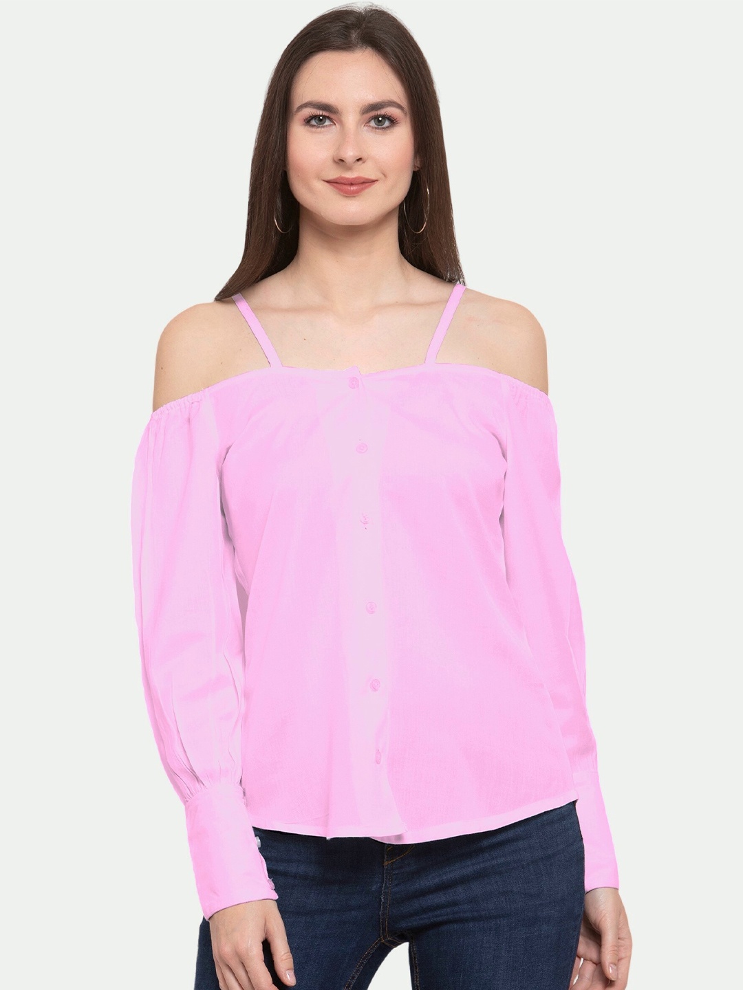

PATRORNA Women Pink Solid Off-Shoulder Bardot Top
