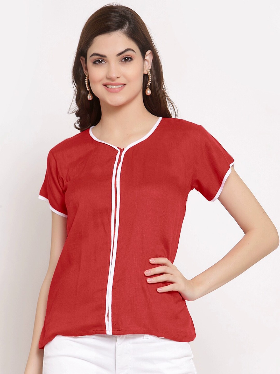 

PATRORNA Women Red & White Top