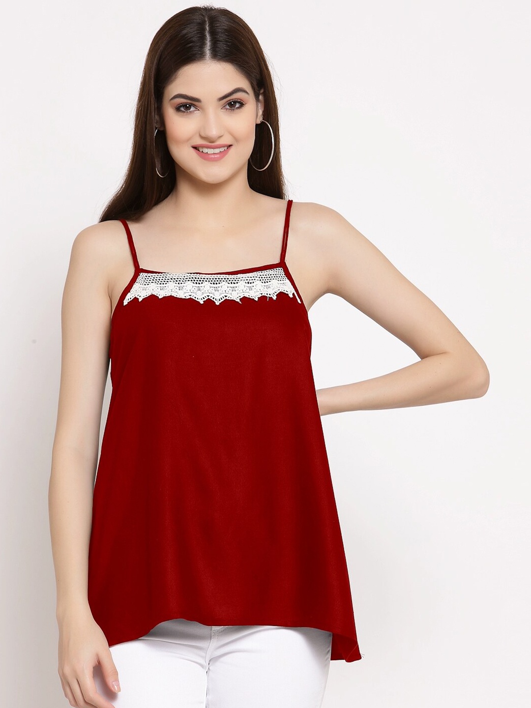 

PATRORNA Women Maroon & White Top