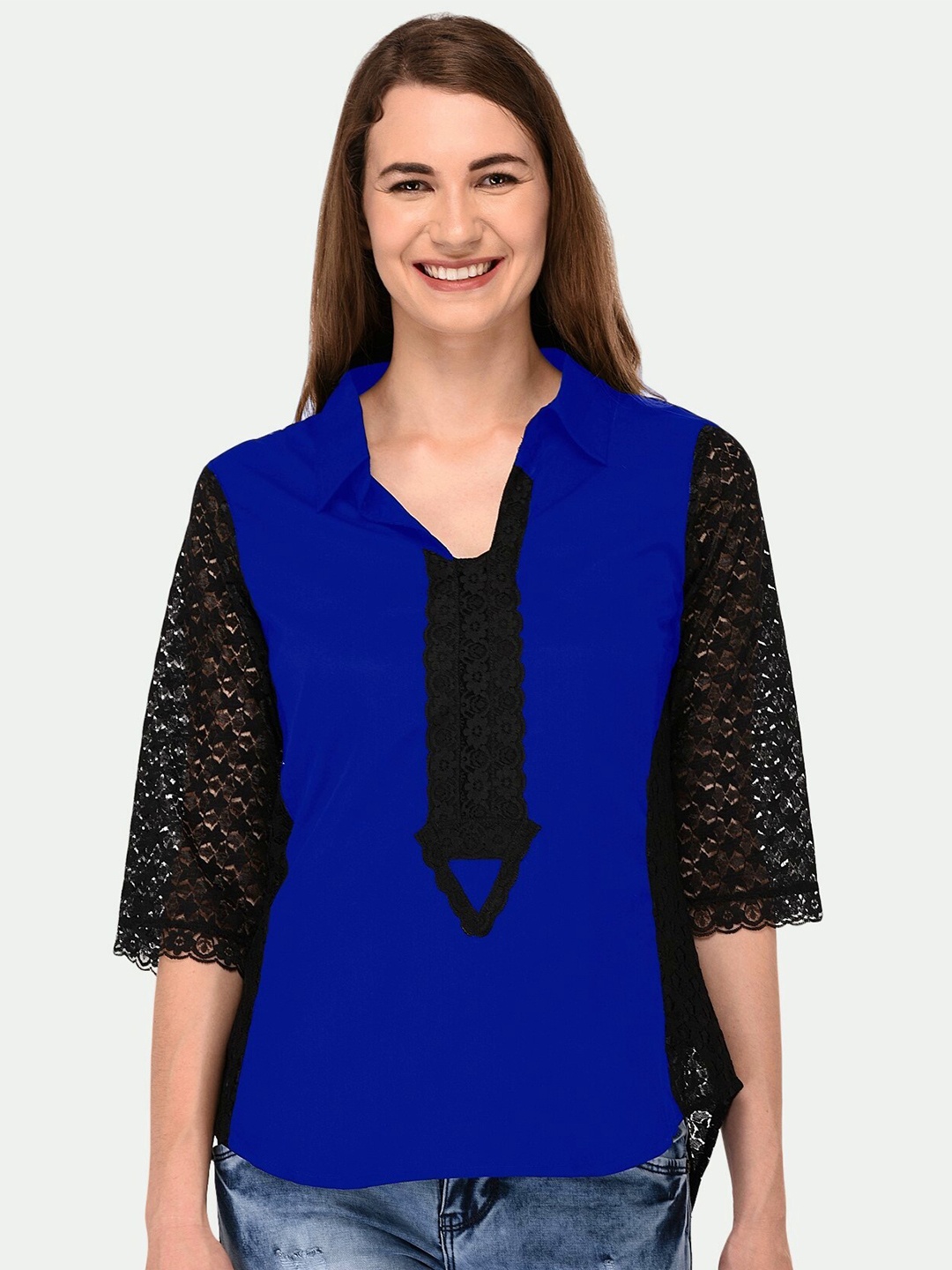 

PATRORNA Women Blue & Black Top