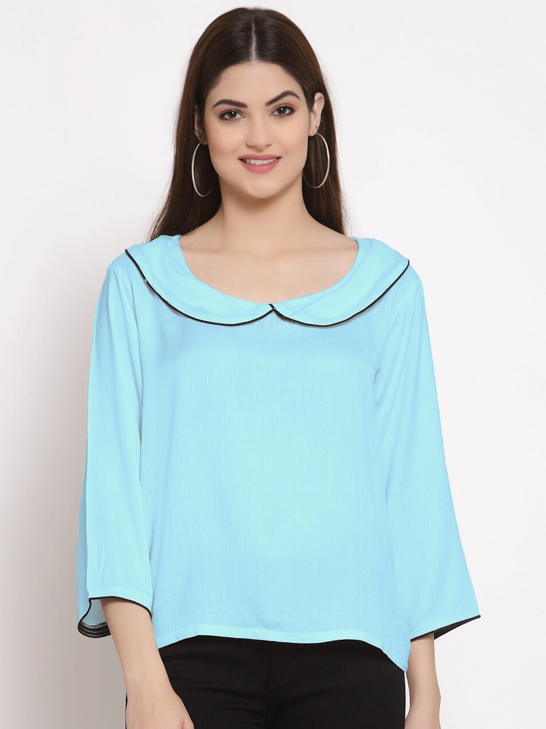 

PATRORNA Women Solid Peter Pan Collar Top, Blue