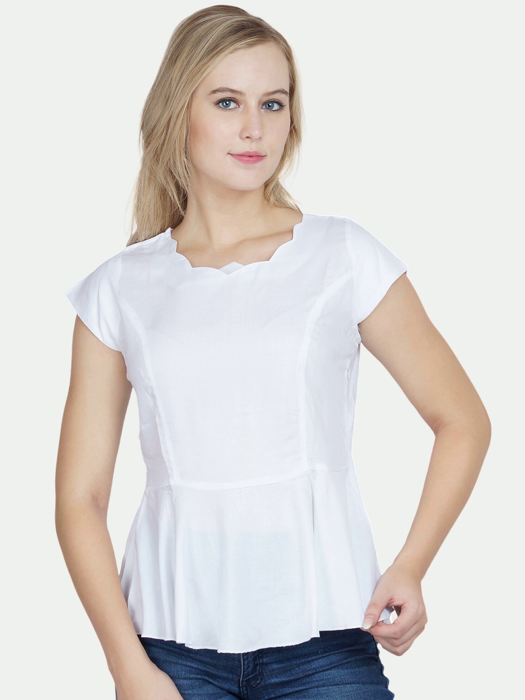 

PATRORNA Women Solid Peplum Top, White