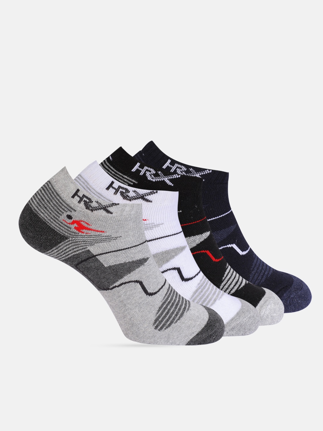 

HRX by Hrithik Roshan Men Pack of 4 Patterened Ankle Length Socks, Grey