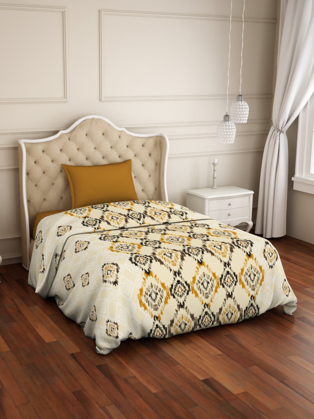 

Welspun Yellow & Green Geometric Microfiber AC Room 120 GSM Single Bed Quilt