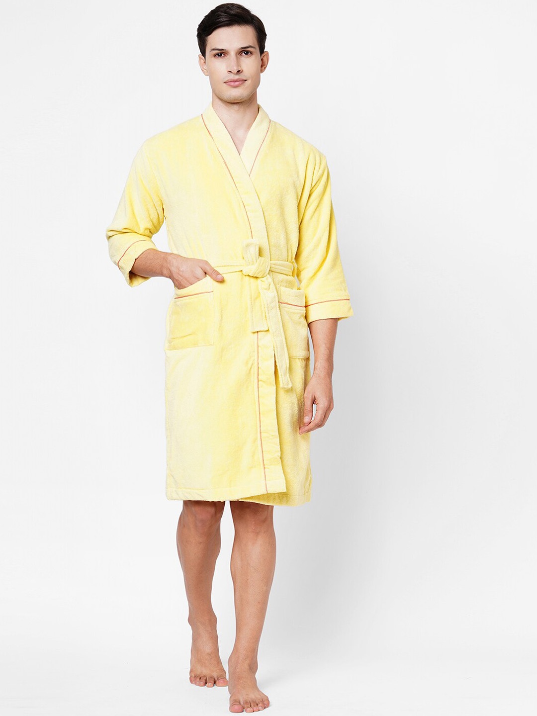 

SPACES Coral Yellow Solid Pure Cotton 380 GSM Bath Robe