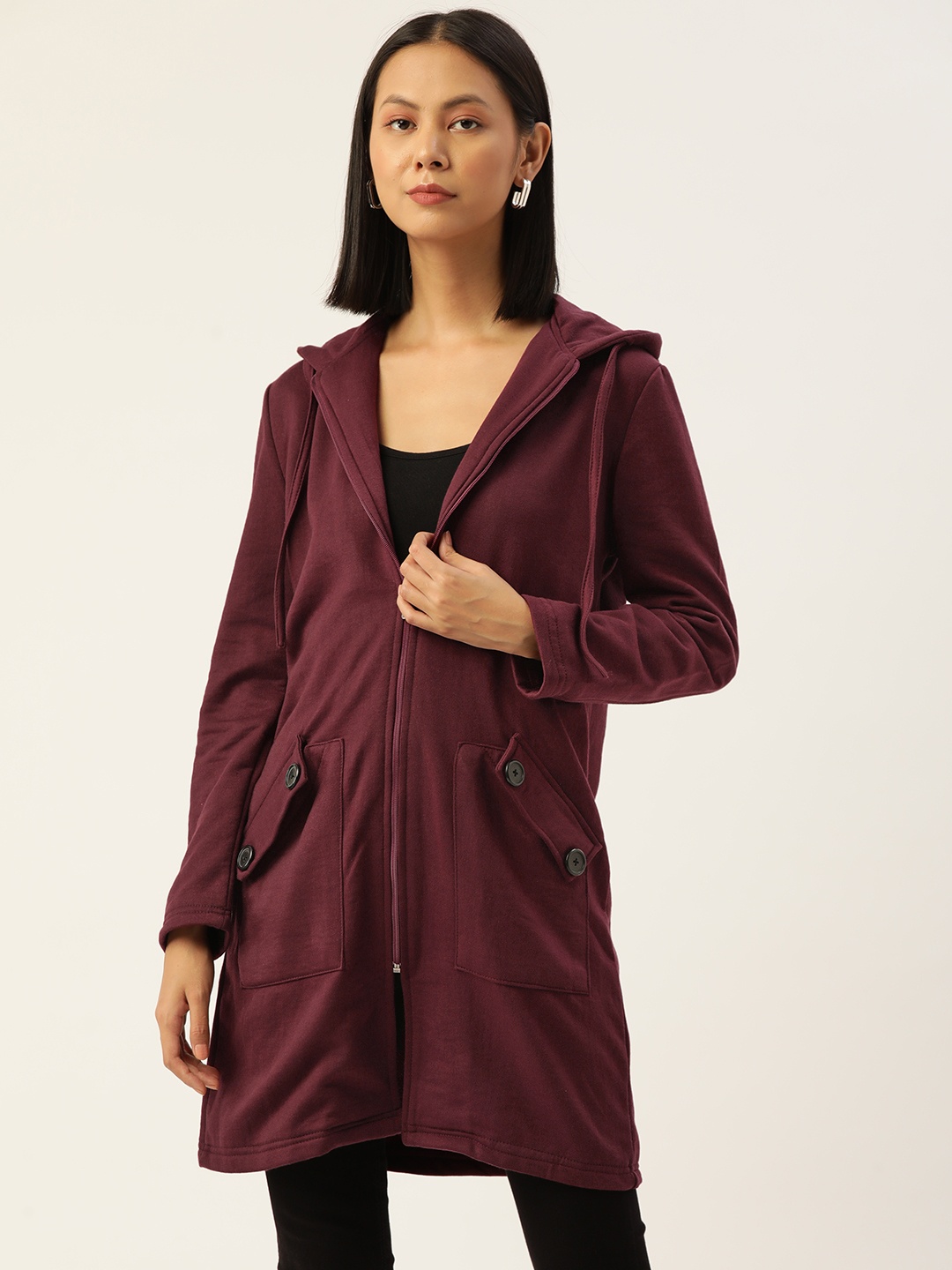 

Alsace Lorraine Women Burgundy Longline Hooded Coat