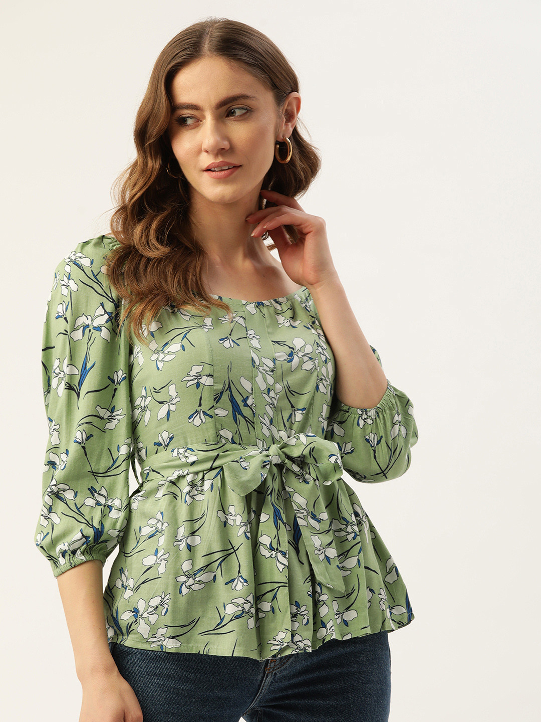 

Alsace Lorraine Paris Green & White Floral Print Top
