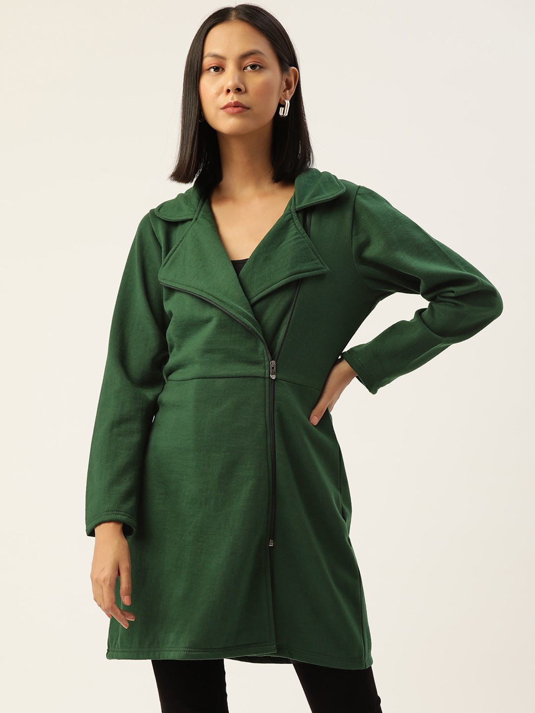 

Alsace Lorraine Paris Women Green Solid Longline Overcoat