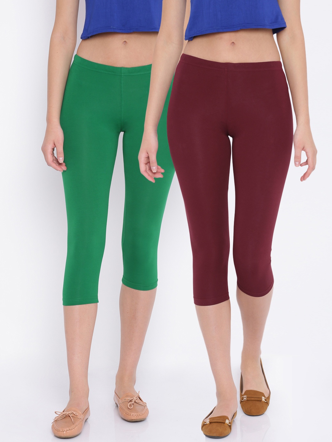 

Sweet Dreams Women Maroon & Green Solid Regular Fit Capris
