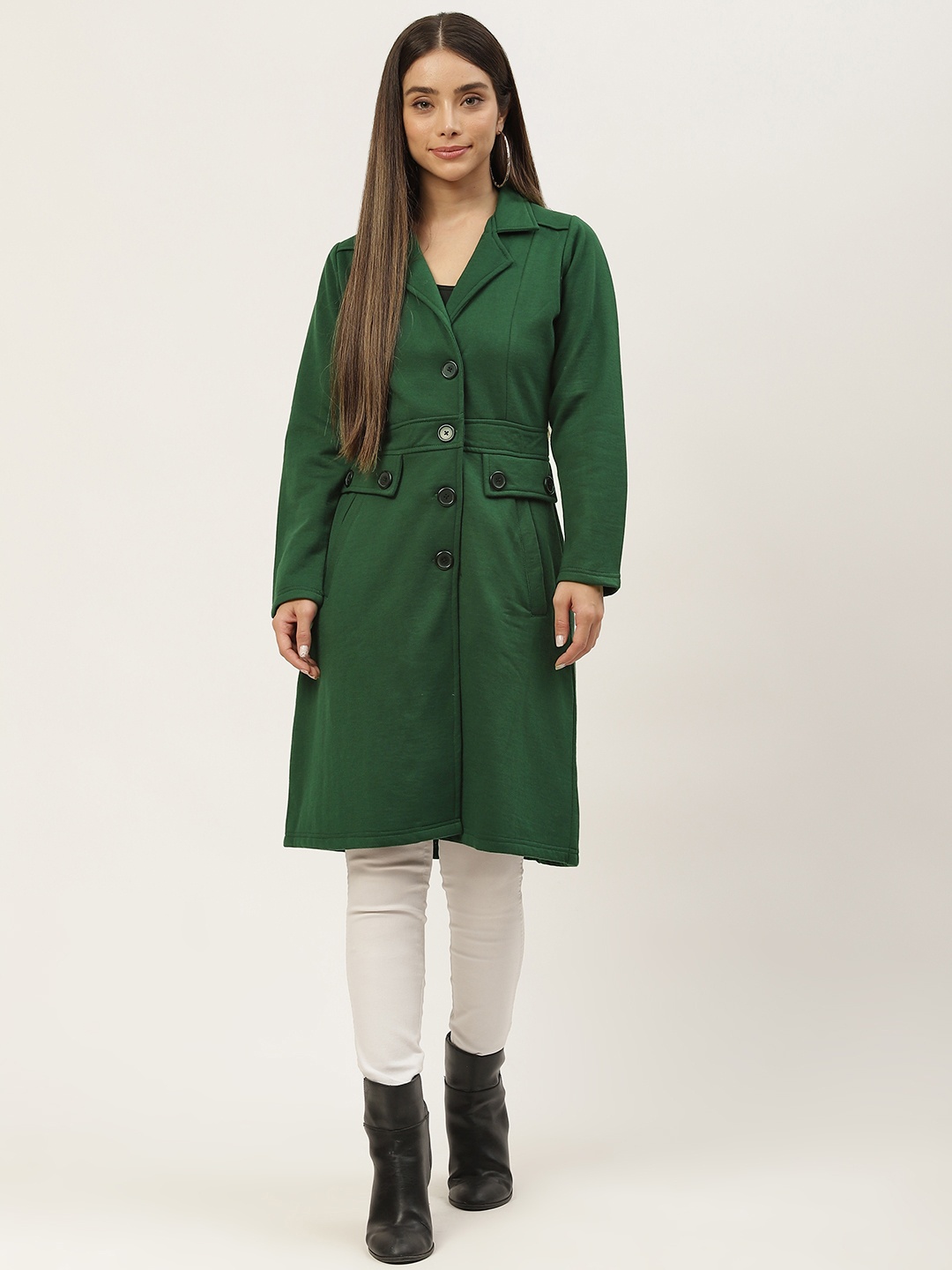 

Alsace Lorraine Paris Women Green Solid Longline Overcoat