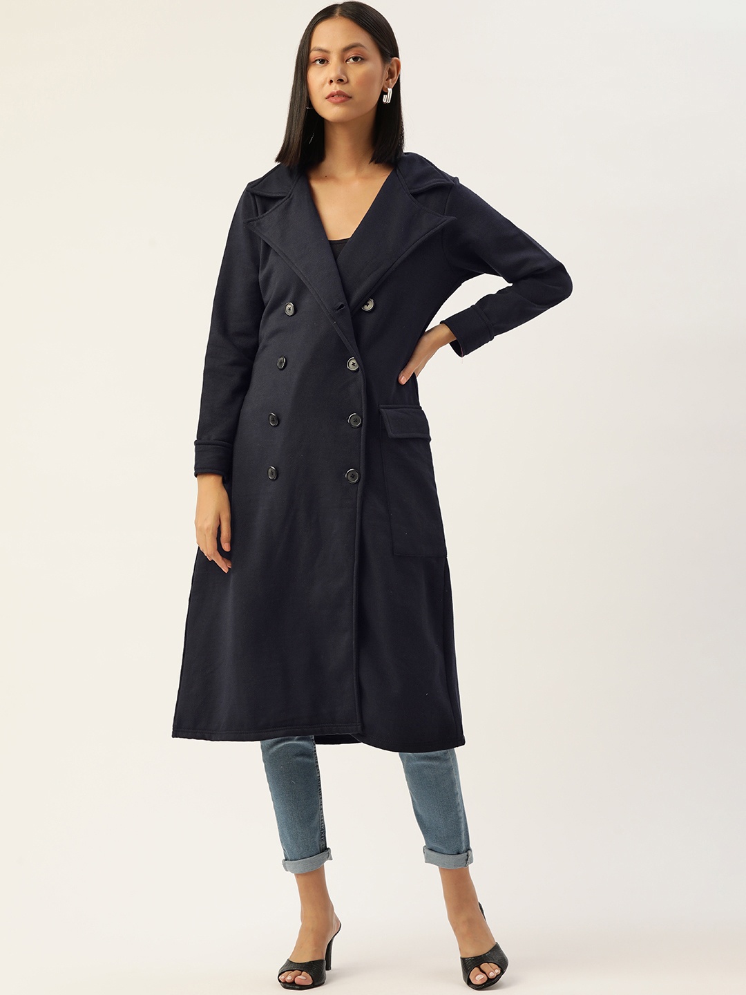 

Alsace Lorraine Paris Women Navy Blue Solid Overcoat