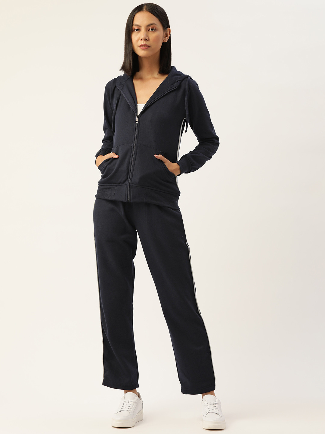 

Alsace Lorraine Paris Women Navy Blue Solid Fleece Tracksuit