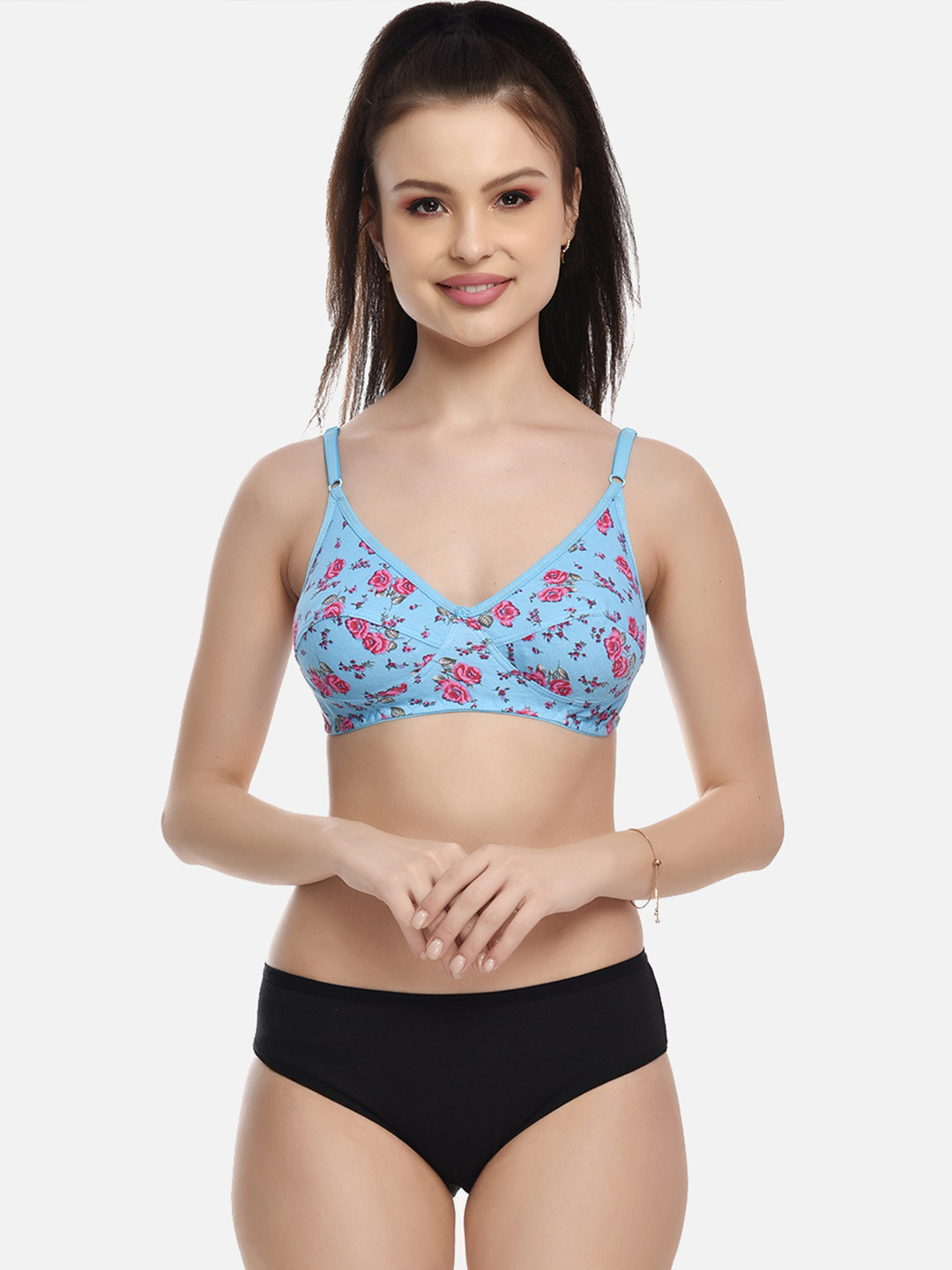 

FIMS Women Blue & Black Printed Cotton Lingerie Set