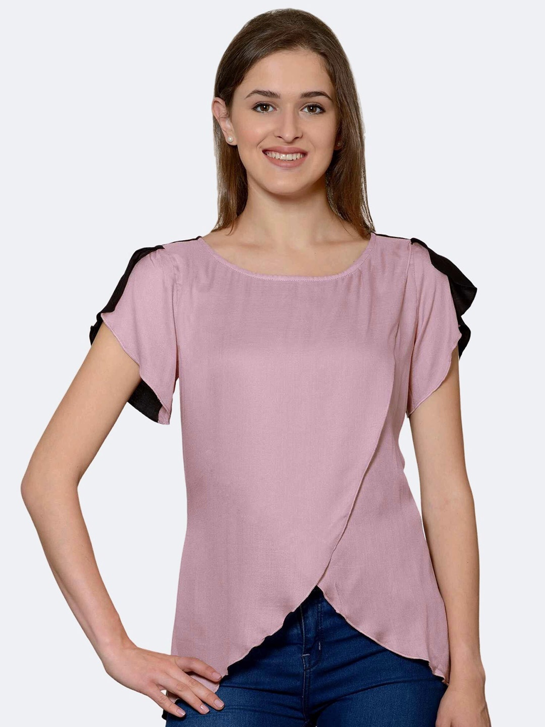 

PATRORNA Pink Solid Wrap Top