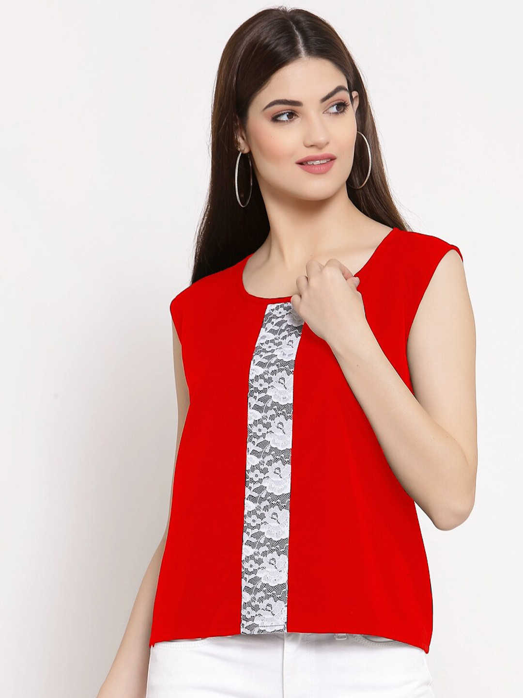 

PATRORNA Red Solid Sleeveless Top