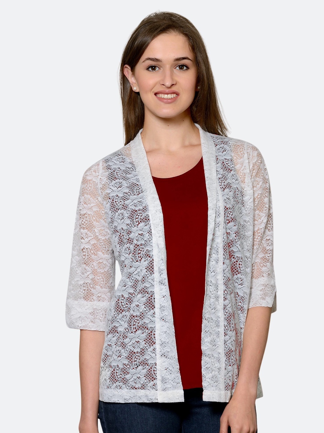 

PATRORNA Maroon & White Top With Shrug