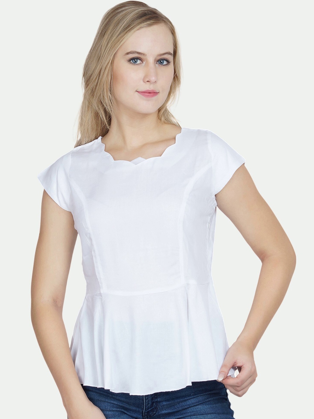 

PATRORNA White Solid Peplum Top